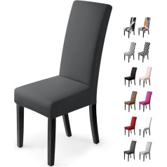 ‎Balladhome Chair Covers, Set of 6, Stretch Chair Cover, Elastic Modern Cover, Elastane Stretch Cover, Chair Cover, Bi-Elastic Fitted Cover, Very Easy to Clean and Durable, Universal (6 Pieces, Silver-Dark Grey)