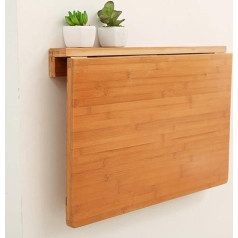 Fwzj Bamboo Folding Table Small Folding Table Wall Mounted Desk Wall Folding Kitchen and Dining Table Wall Mounted Desk with Shelves Breakfast Table / 6 Sizes / No Chair