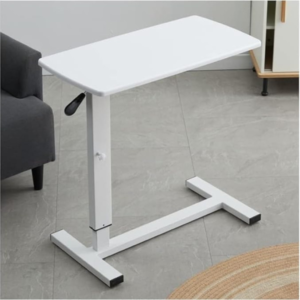 Hfsd Foldable Overbed Table, Roller Learn Moving Desk, Adjustable Bedside Table Lifting Shelf, for Laptop Breakfast Stand Sofa Bed Healthy (Colour: White, Size: 33.5 x 17.7 inches)