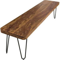 WOHNLING Bagli Dining Room Bench Solid Wood Sheesham 120 x 45 x 40 cm Design Wooden Bench Natural Product Kitchen Bench Country House Style Dark Brown Bench 3-Seater for Indoor Use without Backrest Real Wood Untreated