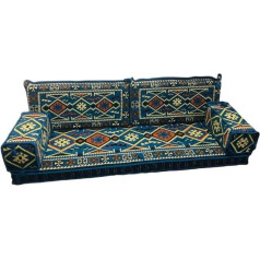 Nesbelle Sark Kösesi Oriental Seat Corner Seat Cushion Set Blue 190 cm Fully Filled 5-Piece Set