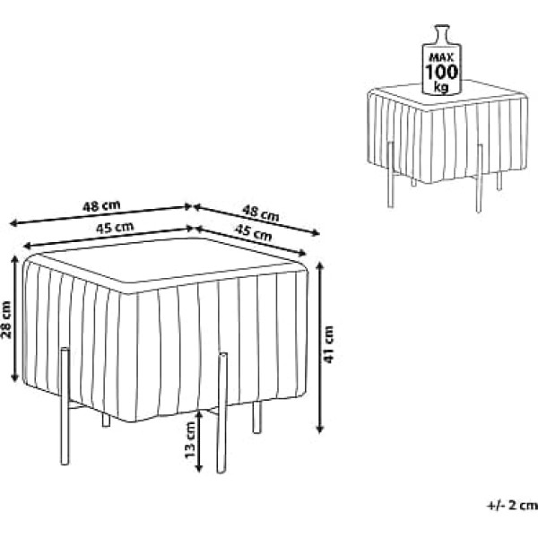 Beliani Dayton Pouf Light Grey 45 x 45 cm Golden Metal Legs Velvet Fabric