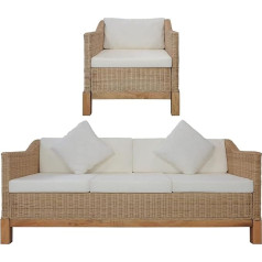 Camerina 2-Piece Sofa Set with Cushions Natural Rattan Living Room Couch Corner Sofa Small
