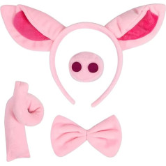 Schwein Kostüm Set Schwein Ohren Nasenschwanz und Biege Keiles Set Schwein Ohren Stirnband, Nase, Fliege und Schwanz Set Halloween Kostüm für Party Dekoration Dress Up Play 4pcs