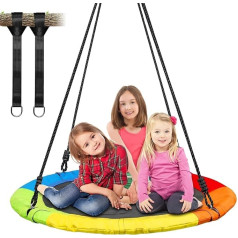 Vanku 300 kg Nest Swing Set Outdoor 100 cm with 3 Metre Swing Straps 2 Pieces Load Capacity 700 kg Plate Swing for Children Outdoor Garden (Colourful)