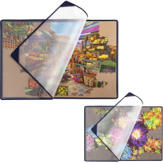 Tektalk Portable Double Sided Puzzle Board with Dustproof Cover for Puzzle Storage, Puzzle Protector, Non-Slip Surface, Holds up to 1000 Pieces - Khaki/Grey Up to 1000 Pieces - Khaki/Grey