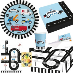 HHO Car Party Set 85 Pieces for 16 Vehicle Fans Plates Cups Napkins Tablecloth Invitation Party Bags