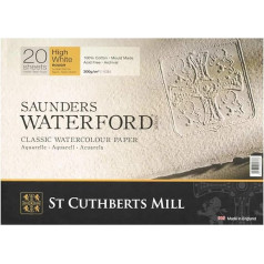 SAUNDERS WATERFORD SERIES St Cuthberts Mill Saunders Waterford Aquarellpapier T46630051011E: 300 g/m², Satiniert, Aquarellblock 41 x 31 cm, rundumgeleimt, 20 Blatt, Extraweiß