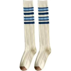 Damen Kontrastfarbe, hohe Sportsocke, Herbst, Frühling, atmungsaktiv, weiche Streifen, lange Crew-Boote, Socken für Schule, Lolita-Modestrümpfe