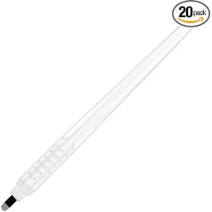Pack of 20 Black Microblading Disposable Handpiece with Needles 18U 0.18 mm for Manual Pigmentation of Eyebrows Permanent Makeup Pens with Pen Cap (White Pen)