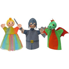 Set of 3 Puppets Fairy Tale Figurine Hand Puppet Princess Prince Dragon 18 cm Multicoloured for Children Boys Girls Babies