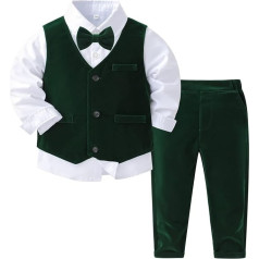 MSemis Baby Boys Gentleman Suits Toddler Velvet Clothing Set Long Sleeve T-Shirt + Vest + Trousers Christening Suit Christening Wedding Outfit, Green
