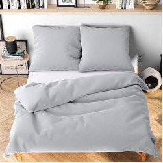 Wolkenfeld Bed linen 200 x 220 cm light grey - cuddly soft and non-iron - 1 x duvet cover + 2 x pillow cases 80 x 80 cm