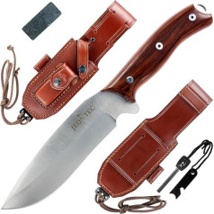 JEO-TEC Nº9 Outdoor Camping Belt Knife Hunting Knife Survival Bushcraft Knife - Premium Quality - Steel MOVA - Leather Sheath Fire Steel Knife Sharpener