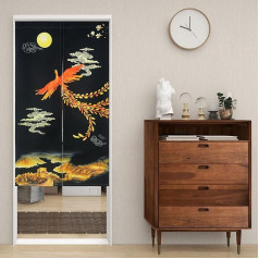 LIGICKY Japanese Style Noren Long Curtain Thick Double Sided Print Door Curtain Room Divider Tapestry for Home Textiles 85 x 120 cm, Black, Phoenix and the Great Wall