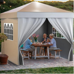 Yitahome 3 x 3 m Waterproof Folding Gazebo with Side Panels, Foldable Pop-Up Gazebo, Outdoor Garden Gazebo, Height Adjustable, for All Seasons, Anti-UV, for Party, Camping, Markets, Festival, Grey