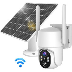 Outdoor Surveillance Camera Solar Battery WiFi Wireless 360 Degree Camera Surveillance Outdoor with Solar Panel Colourful 2K HD Night Vision 2-Way Audio Waterproof PIR Motion Detection Cloud Storage