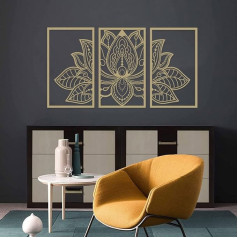 Resama 3 Pieces Lotus Flower Wall Art Decor Metal Mandala Wall Decoration Unique Lotus Flower Wall Art for Living Room, Bedroom, Office and Yoga Room Hanging Decoration (Gold, Large)