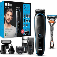 Braun MGK5280 9 in 1 Beard Trimmer Body Grooming Kit and Hair Trimmer for Men Black/Blue