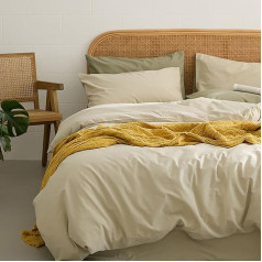 AShanlan Bed Linen 135 x 200 cm Cotton 4-Piece Beige Plain Soft & Breathable Duvet Cover with 2 Pillowcases 80 x 80 cm Single Bed Cotton Bedding Set and Zip