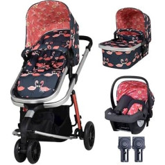 Cosatto Giggle 3-in-1 Combination Pushchair, From Birth to 18 kg, with Baby Carrycot, Sports Seat, Baby Seat and Rain Cover, Compact Foldable (Pretty Flamingo)