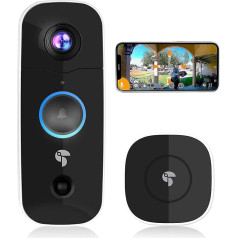 Toucan Wireless Video Doorbell - kabellose Videotürklingel mit Chime-Einheit | wiederaufladbare XL-Batterie, 1080p HD Video-Aufzeichnung, 180° Ultra-Weitwinkel-Sichtfeld, Gegensprechanlage