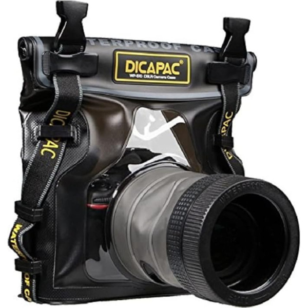 DiCAPac WP-S10 Wasserdichte DSLR-Kameratasche mit Objektiv, Unterwassergehäuse, Wasserschutz bis zu 5 Meter Tiefe, schwarz und dunkelbraun