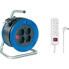 Brennenstuhl Garant Compact Cable Reel / Indoor Cable Reel with 4 Sockets & Hama 3-Way Power Strip