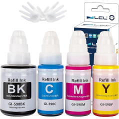 LCL Compatible Ink Container GI-490 GI-590 GI-590BK GI-590C GI-590M GI-590Y (Black Pigment 135 ML, CMY Dye 70 ML) Compatible with PIXMA G1000 G1400 G1500 G2000 G2400 G22 500 G3000 G3400 G3500 G4500