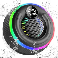 Lautsprecher Dusche Bluetooth, Tragbare Bluetooth Lautsprecher Dusche Wasserfest IPX7, Duschlautsprecher Mit Saugnapf, Dusche Lautsprecher Mit Licht, Stereo Duschradio, LED-Anzeige, Freisprechfunktion