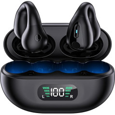 Open Ear Headphones Bluetooth 5.3 Headphones Clip Earplugs, Wireless Ear Clip Headphones Sports Headphones Waterproof Gym Headphones with Mic Clip On Earphones Noise Cancelling Wireless Earbuds