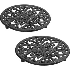 Heat Resistant Pot Trivet Cast Iron 2 Pieces Sturdy for Kitchen Worktops, Metal Pot Trivet with Rubber Feet, 17.1 cm