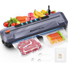 Housiwill Vacuum Sealer, 5-in-1 Vacuum Sealer with Built-in Cutter, Foil Sealing Devices for Food for Dry/Moist Food Preservation Mode, with 15 Vacuum Bags and 1 Hose Vacuum Sealer