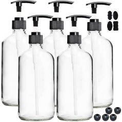 Youngever Set of 5 250 ml Empty Pump Bottles Glass Lotion Pump Bottles Soap Dispenser Glass