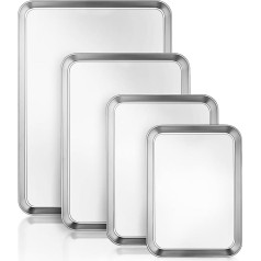 Baking Tray Set, 4 Pieces, Essentials Stainless Steel Oven Tray Sets, Easy Cleaning, Rectangular Tray, Oven Tray for Baking, Cooking, Non-Toxic, Rustproof, Dishwasher Safe (Large Size)