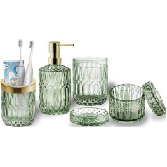 RUNQIN Soap Dispenser Toothbrush Cup Set, 5 Bathroom Set with Toothbrush Holder, Toothbrush Cup, Soap Dish, Soap Dispenser, Cotton Buds Glasses, Bathroom Accessory Set for Elegant Bathroom Decoration