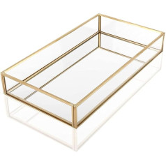 Decorative Tray Glass Gold Tray Decorative Mirror Cosmetic Tray Gold Mirror Tray Decorative Tray Cosmetic Organiser Storage Tray for Dressing Table Chest of Drawers Bathroom Bedroom 20 x 14 x 3.5 cm