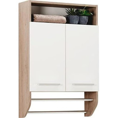 Pelipal Quickset 380 Bathroom Wall Cupboard in Sanremo Oak Terracotta Landscape Replica, 60 cm Wide, Bathroom Towel Rail Cabinet with 2 Doors, 2 Towel Rail and 1 Shelf