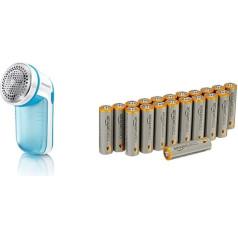 Philips GC026/00 Lint Shaver for Various Fabrics, 2 Height Settings, Battery Operated, Turquoise & Amazon Basics Performance Batteries Alkaline, AA, Pack of 20