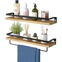 AMADA HOMEFURNISHING Wooden Wall Shelf, 42 cm, Shelf with Towel Rail, Floating Shelf, Set of 2, Rustic Shelf Wall for Bathroom, Bedroom, Living Room, Kitchen, Home Office, Laundry Room