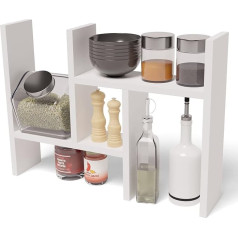 MATKAM Kitchen Shelf W40 x H44 x D12 cm, Standing Spice Rack with 2 Shelves, Extendable up to 74 cm (White)