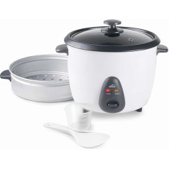 Lacor - 69233 - Electric Rice Cooker with Removable Inner Bucket of 1.8 L, Non-Stick 100% Eco and Free from PFOA, Glass Lid, Indicator Lights, Dimensions 32 x 28.5 x 25.5 cm, White