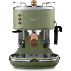 De'Longhi Icona Vintage Espresso Filter Holder Machine KBOV2001.GR - with Professional Milk Frothing Nozzle, 15 Bar, 1.4 L, Stainless Steel in Retro Look with Chrome Details, Green & Graef Coffee