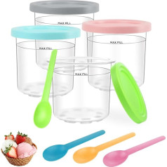 Nepfaivy Container for Ninja Creami Ice Cream Maker - Set of 4 Ice Cream Cups and Lids Compatible with Ninja Creamy NC300EU NC301 NC299AMZ Series Ice Cream Makers, BPA-Free, Dishwasher Safe