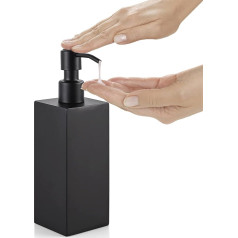 HANFU Soap Dispenser, Black, Stainless Steel Detergent Dispenser, 350 ml, Refillable, Easy to Press Pump Bottle, Freestanding, Liquid Soap Dispenser, Lotion Bottle for Kitchen, Bathroom, 6 x 6 x 20.5