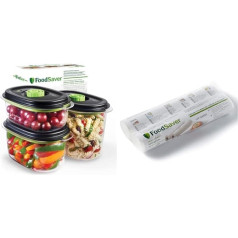 FoodSaver Food Boxes Storage and Marinating | 700ml & Reusable Vacuum Bags Food Vacuum Sealer | BPA Free | 2 Rolls Vacuum Bags (28cm x 5.5m)