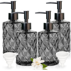 Soap Dispenser Black | 4 x 330 ml Soap Dispenser Glass for Bathroom | Pump Soap Dispenser for Kitchen with Funnel | Shampoo Soap Dispenser | Washing Up Liquid Dispenser | Soap Dispenser for Kitchens,