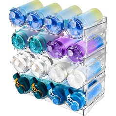 Nenull Bottle Rack Stackable 4 Pieces Holds 16 Containers Bottle Organiser Cabinet Bottle Storage Bottle Holder Bottle Rack for Cupboard Fridge Kitchen Worktop (Plastic)