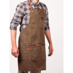 Alaskan MAKER Premium Work Apron Made of Coated Cotton and Genuine Leather No. 547 - Crossed Straps - Unisex & Universal Size