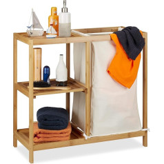 Relaxdays Bathroom Shelf with Laundry Basket, 3 Shelves, Removable Laundry Bag, Open Bamboo Shelf, H x W x D 65 x 68 x 33 cm, Natural, 60% Bamboo, Pack of 1